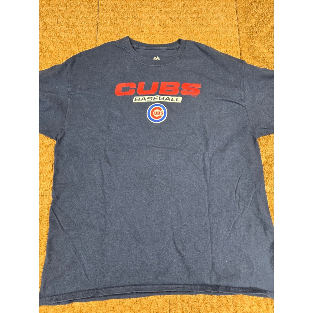 Majestic Chicago Cubs Baseball T Shirt Mens XL Navy Blue Short Sleeve Tee